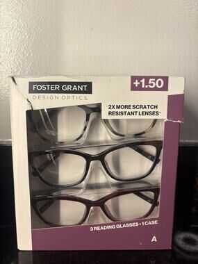 Foster Grant Design Optics SR0425 +1.50 Reading Glasses 3-Pack, Black/Gray/Burg…
